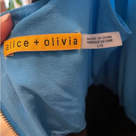 Alice + Olivia Color Block Silk Dress | L, Malibu Blue/Black, Cocktail Mini $368 - Picture 4 of 4